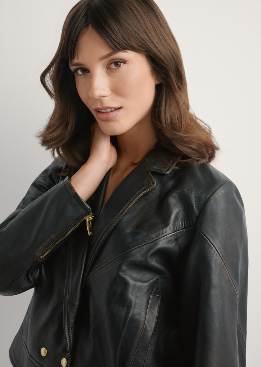 Коротка шкіряна жіноча куртка в стилі вінтаж KURDS-0573-9J(W26)