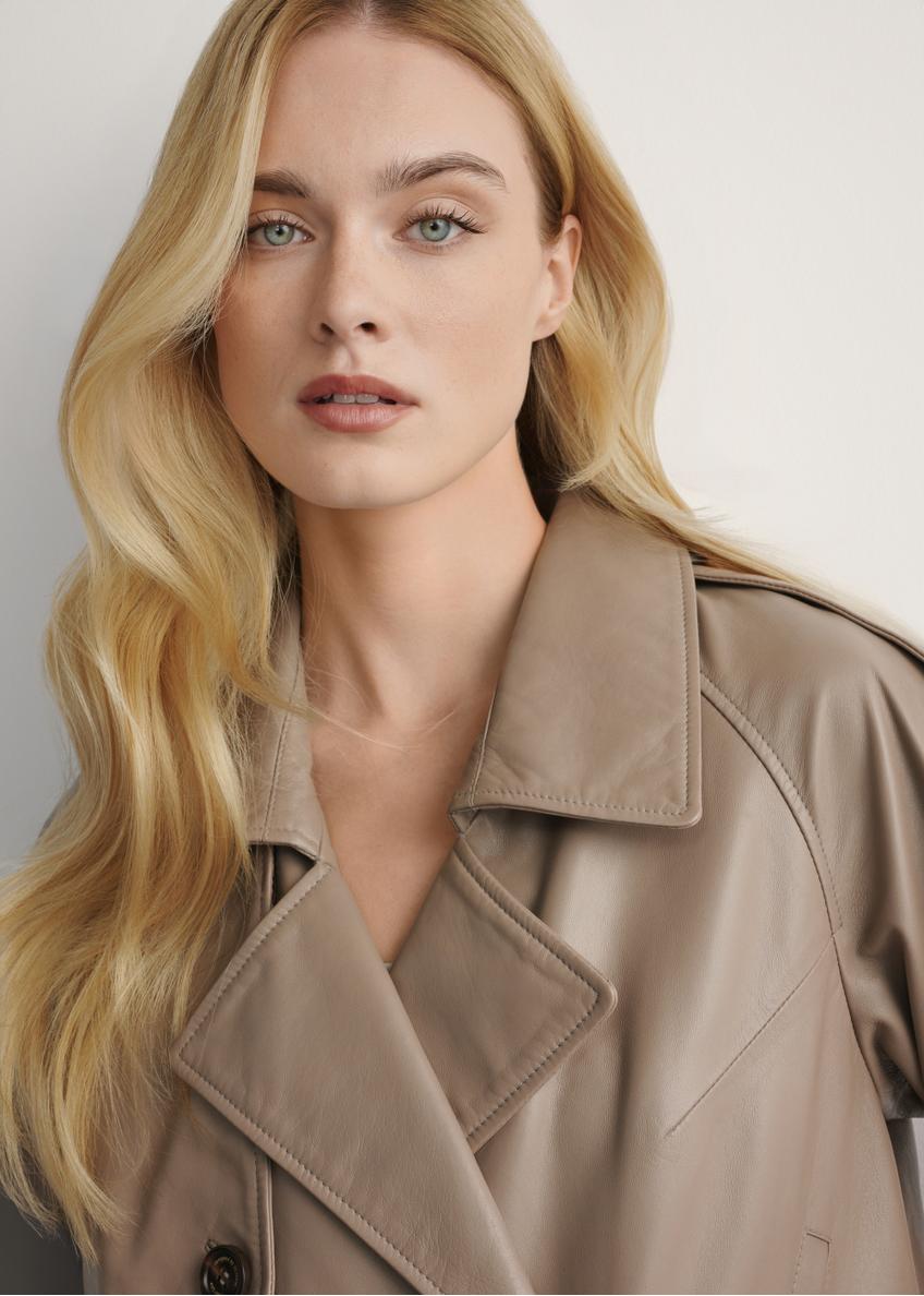 Бежева шкіряна коротка жіноча куртка KURDS-0511A-1K(W26)