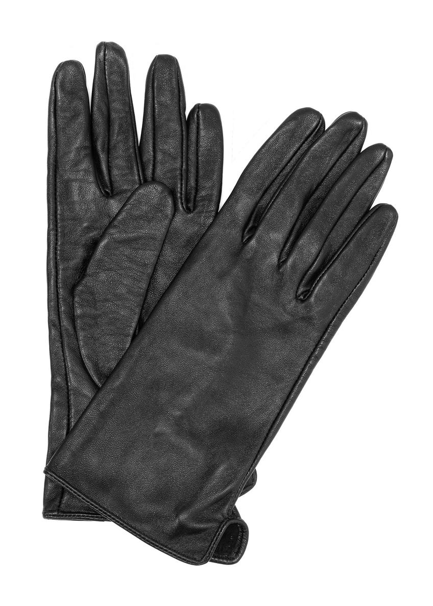 Чоловічі шкіряні рукавички чорного кольору REKMS-0009A-99(Z25), вигляд виробу спереду на білому тлі.
