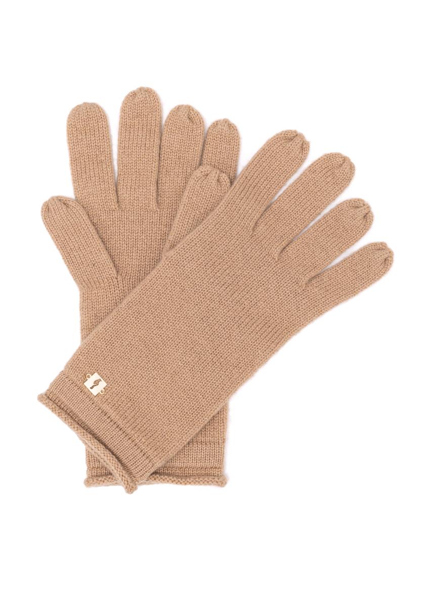 Бежеві кашемірові жіночі рукавички REKDT-0020-81(Z25), вигляд виробу спереду на білому тлі.