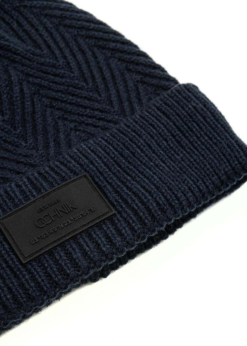 Чоловіча темно-синя шапка з візерунком "ялинка" CZAMT-0057-69 (Z25)