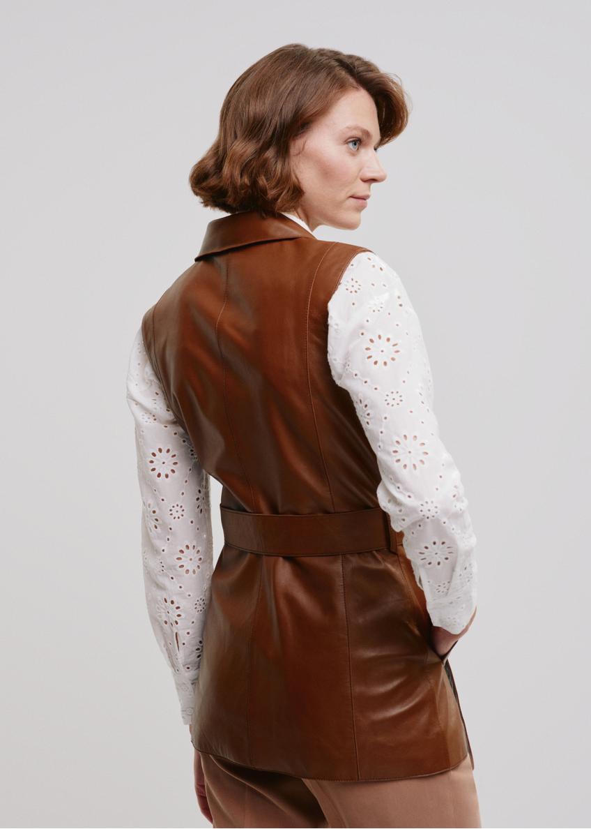 Жіночий шкіряний жилет коричневого кольору KAMDS-0006-1385(W24)