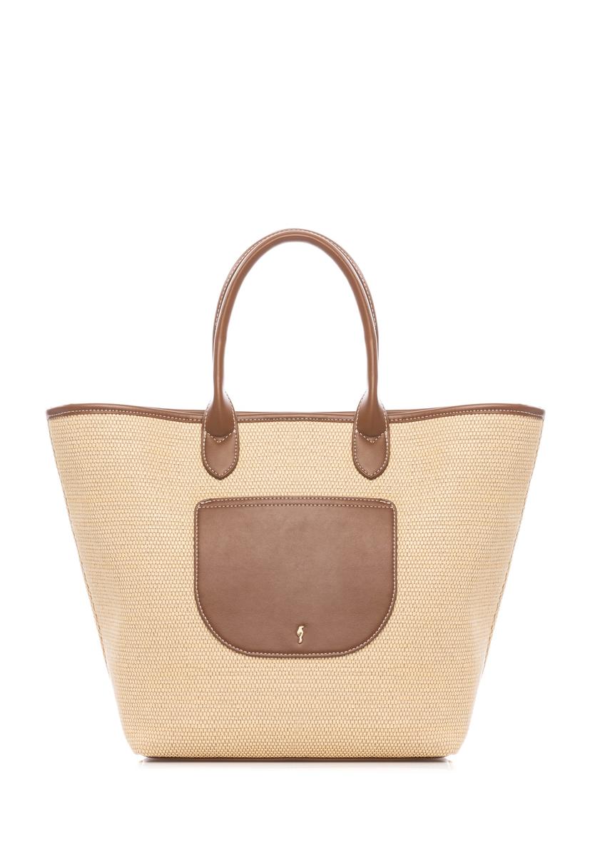 Велика жіноча солом'яна сумка TOREC-1229-1E(W26), вигляд виробу спереду, на білому фоні.