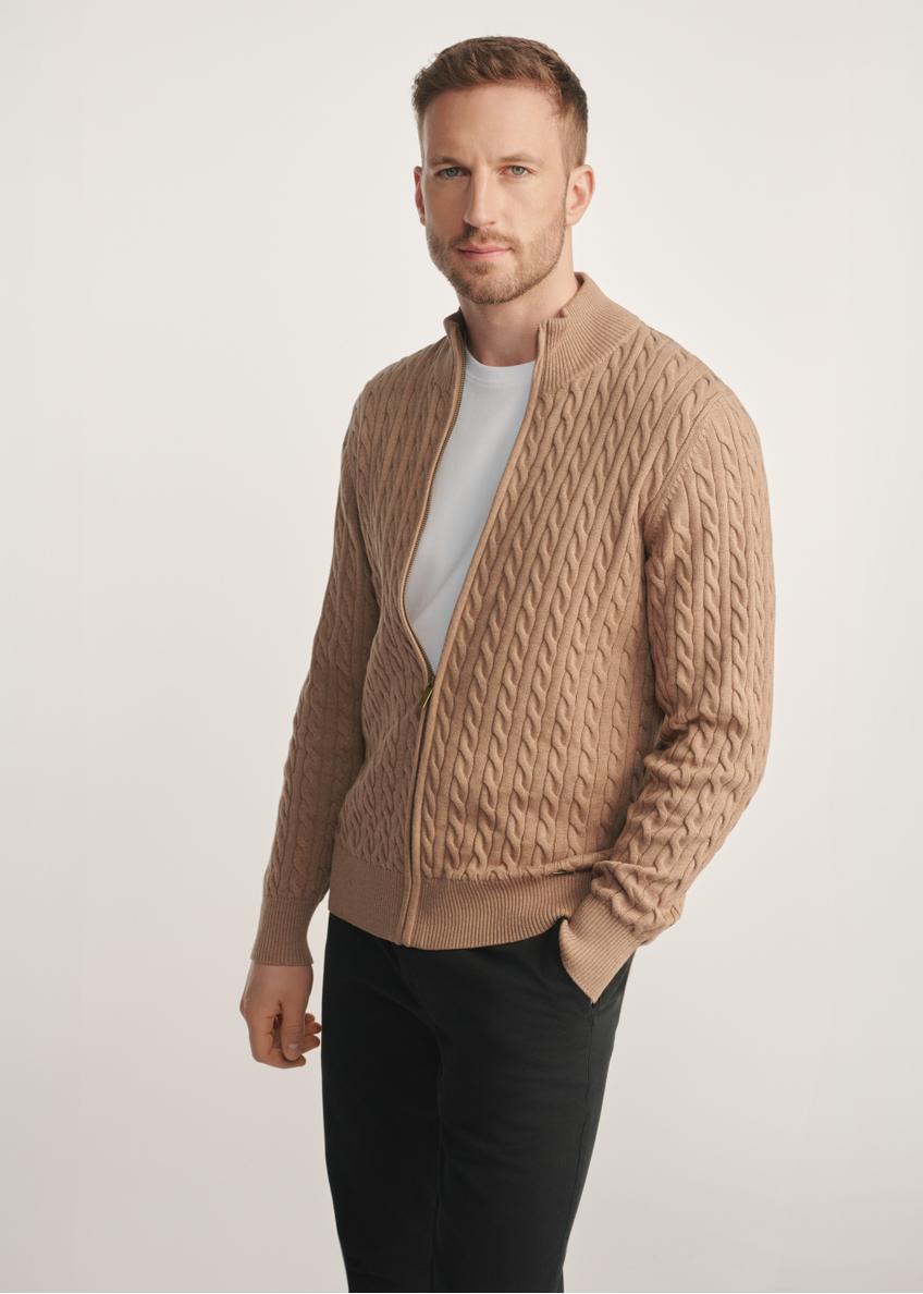 Чоловічий светр на блискавці світло-коричневого кольору   SWEMT-0169-24(Z25)