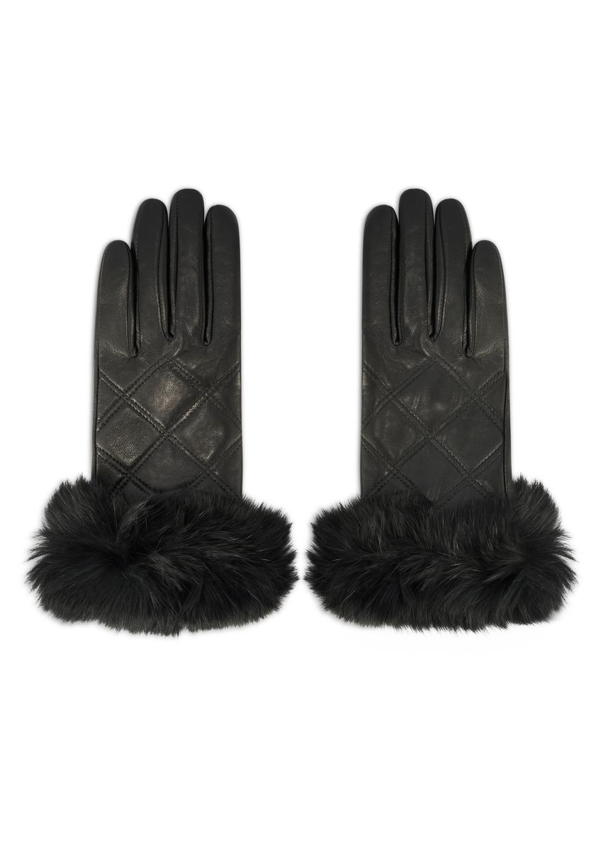 Skórzane rękawiczki damskie z futrem z królika REKDS-0071A-99(Z25)