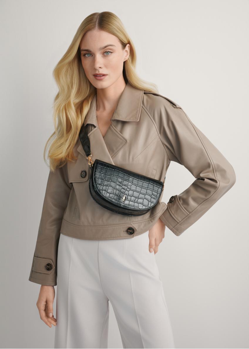 Чорна шкіряна напівкругла сумка через плече кроко TORES-1230-9G(W26)