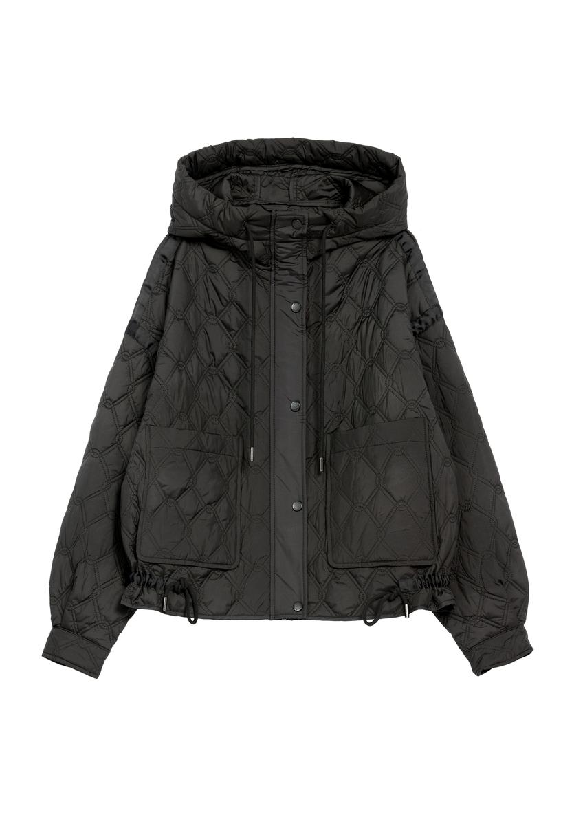 Чорна коротка стьобана куртка оверсайз KURDT-0660-99(W26)