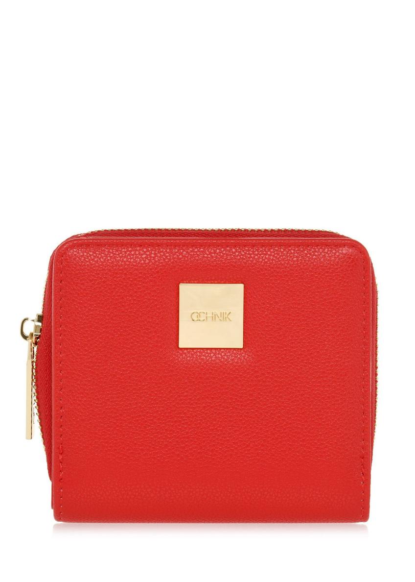 Маленький червоний жіночий гаманець з логотипом POREC-0366-4A(W26), вигляд виробу спереду на білому тлі.