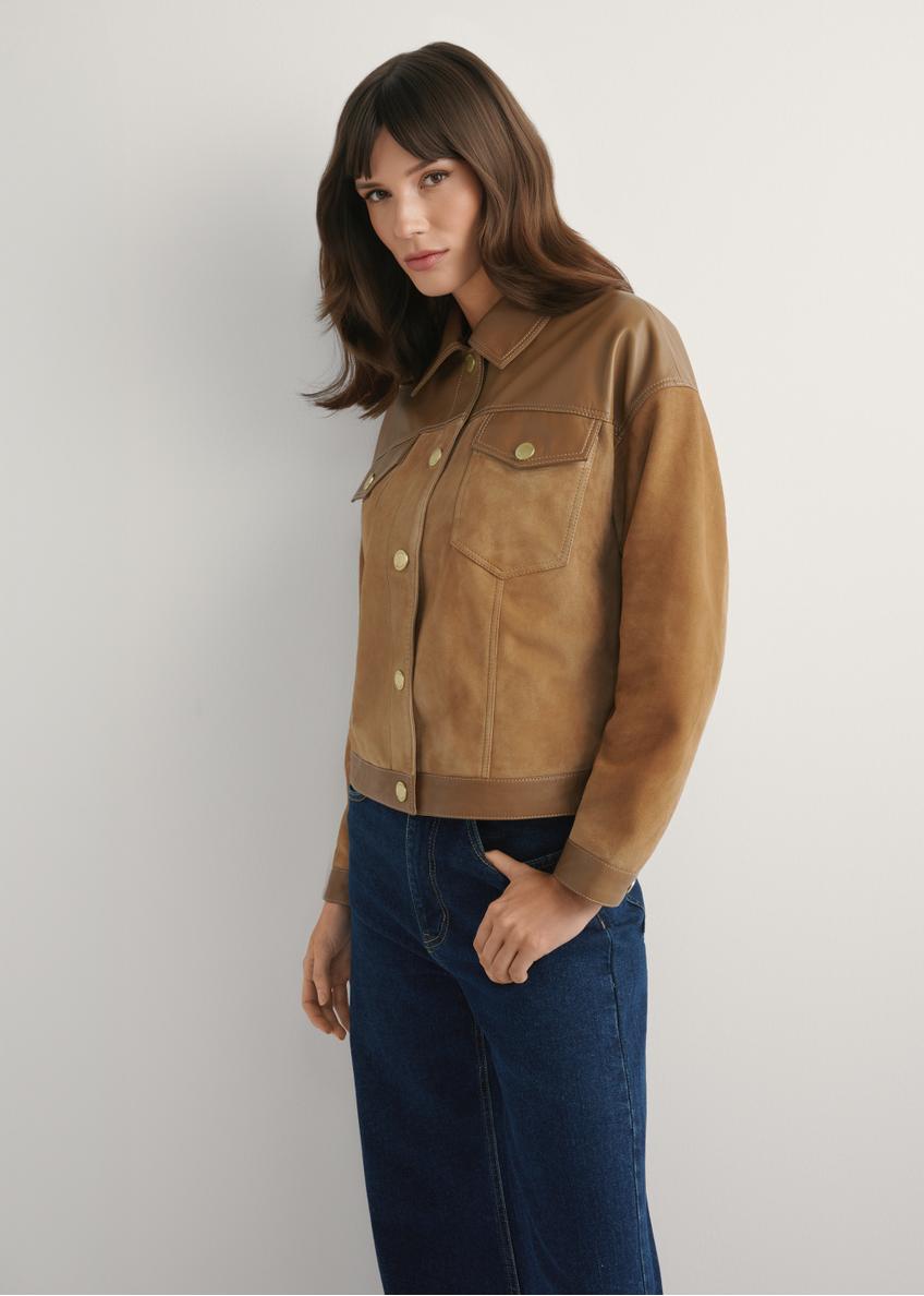 Бежева шкіряна жіноча куртка KURDS-0572-1B(W26)