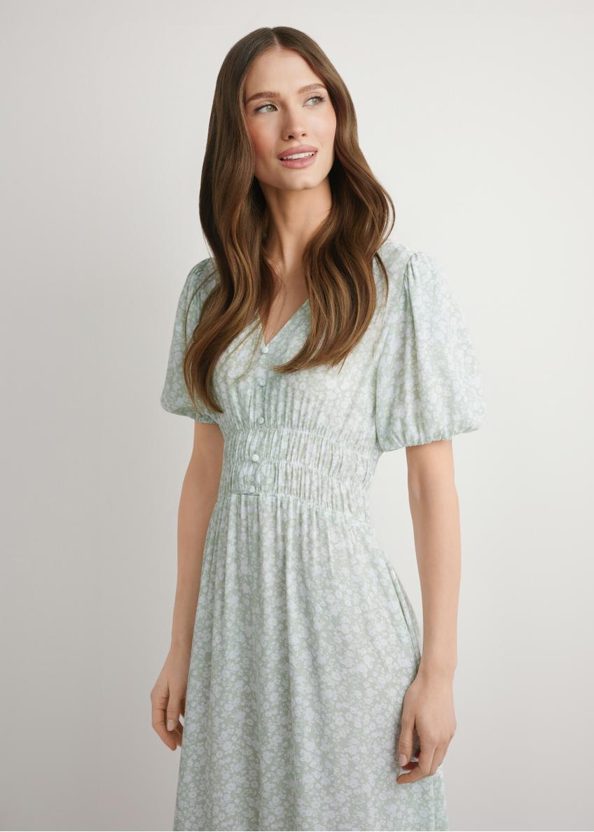 Довга сукня в квіти салатового відтінку SUKDT-0191-8P(W26)