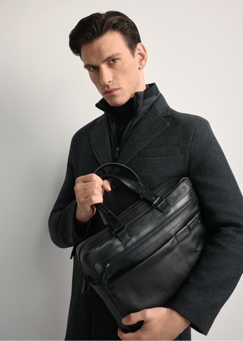 Велика чорна чоловіча шкіряна сумка з ручкою TORMS-0416A-99(Z25)