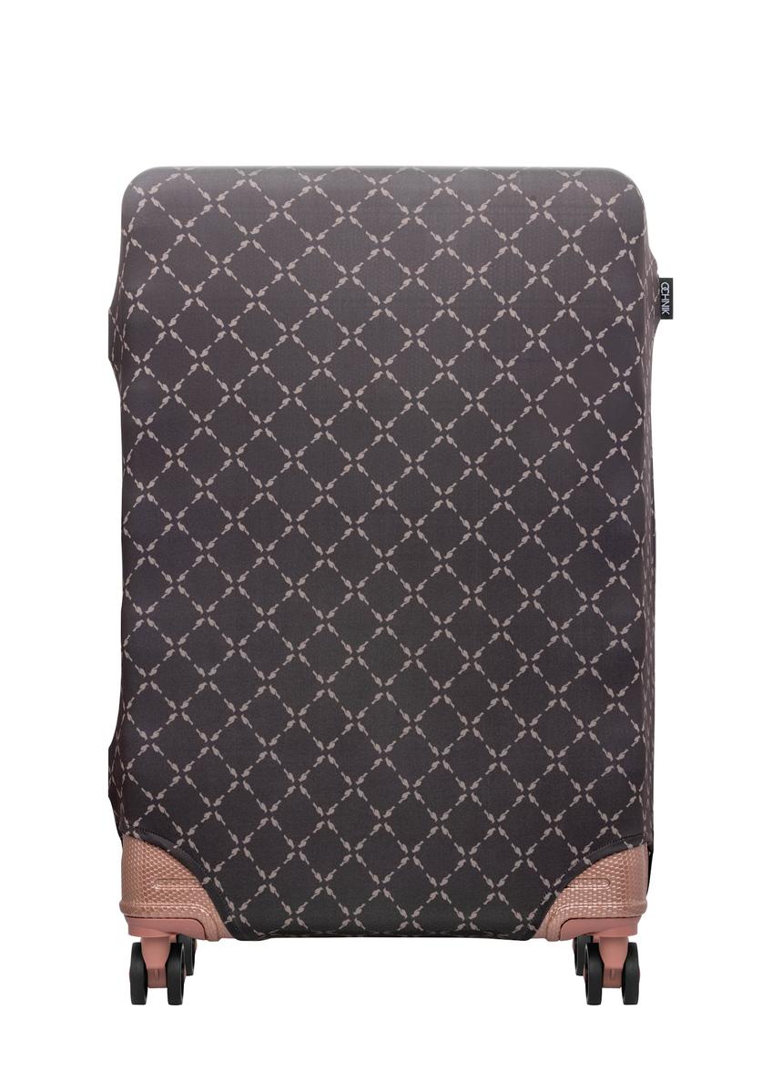 Коричневий чохол для великої валізи AW-013-0006-1P-L(W26), вигляд виробу спереду на валізі.