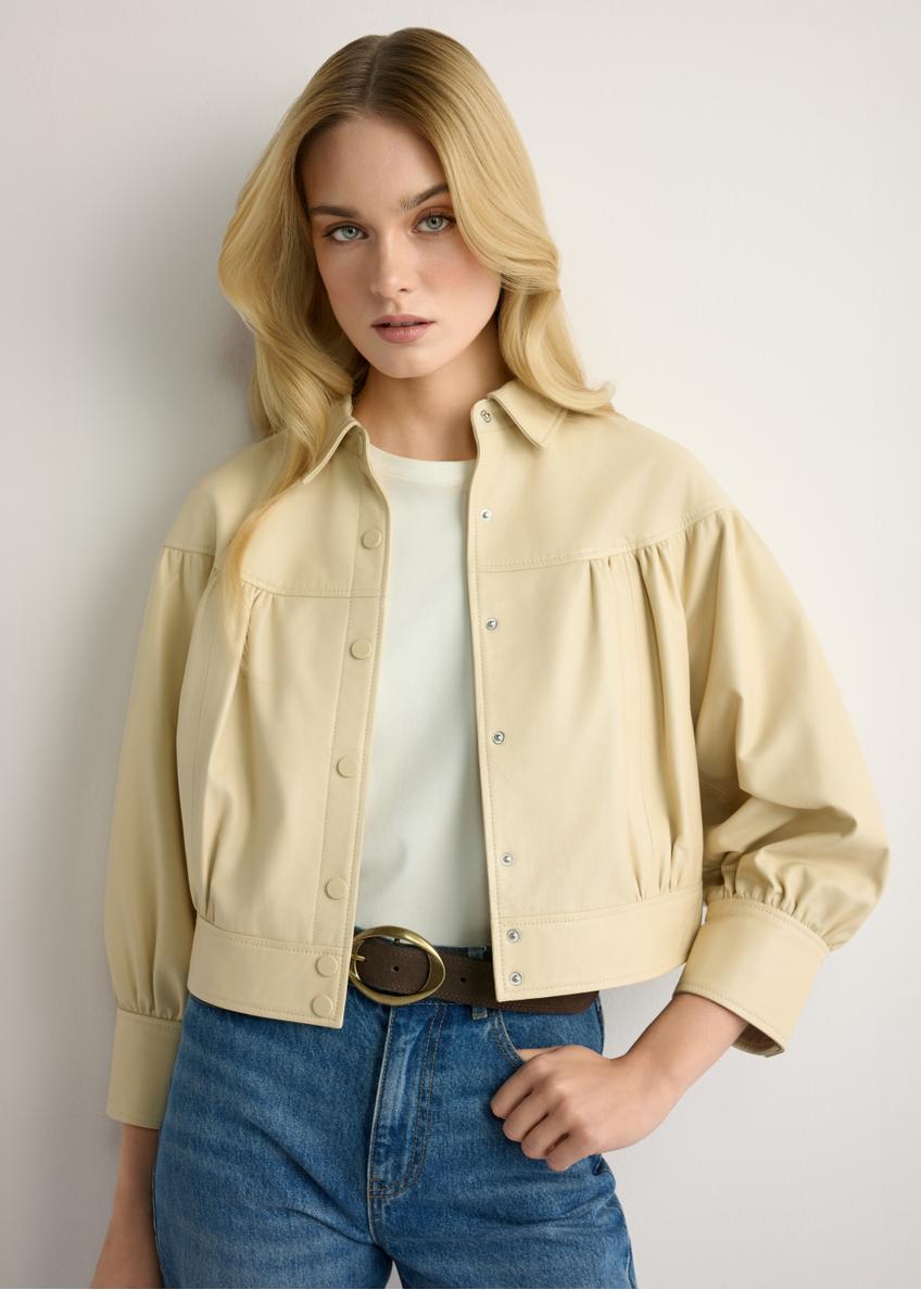 Жіноча шкіряна куртка світло-жовтого кольору KURDS-0574-2A(W26)