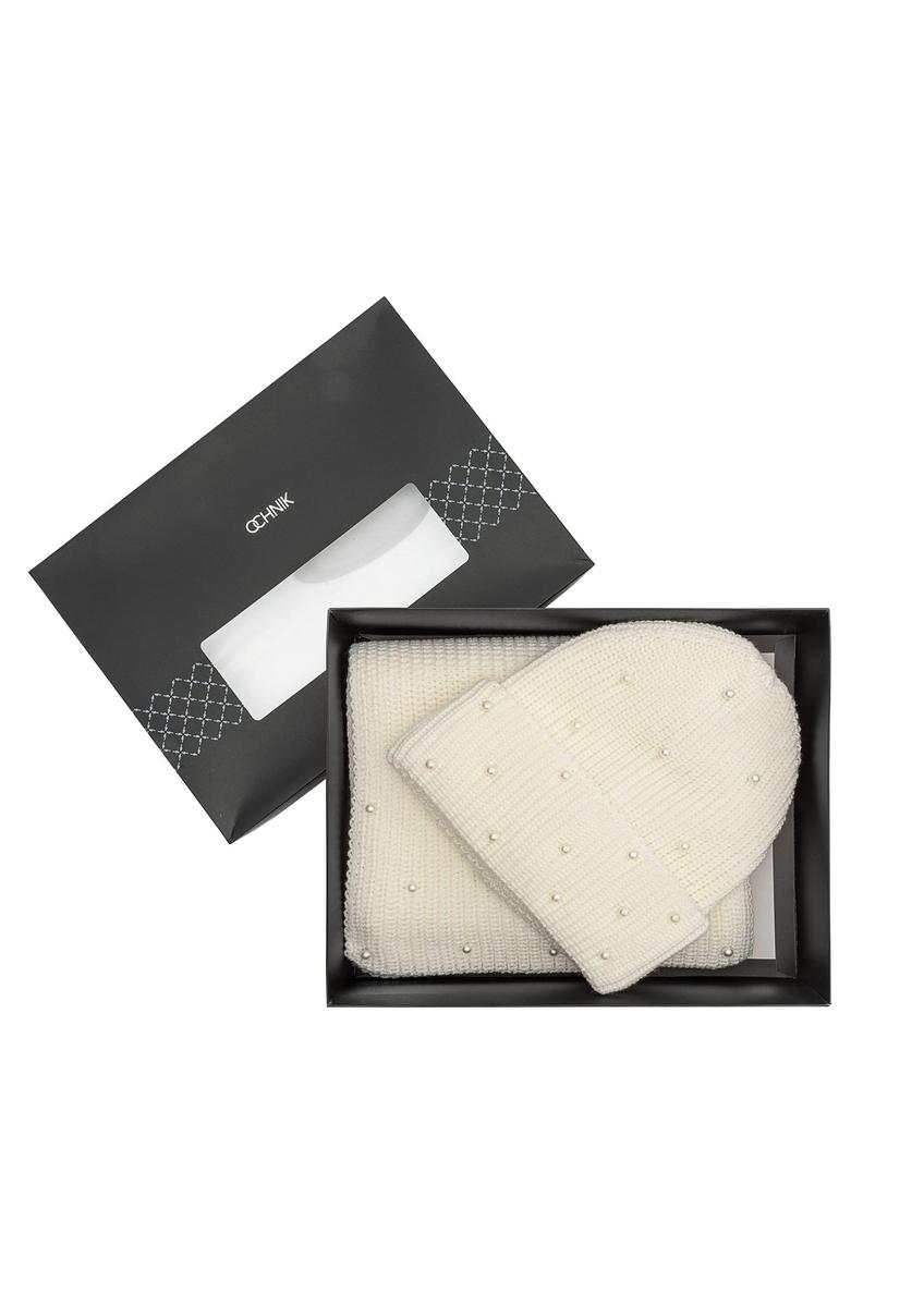 Kremowy zestaw czapka i szalik ZESDT-0011-11(Z25)