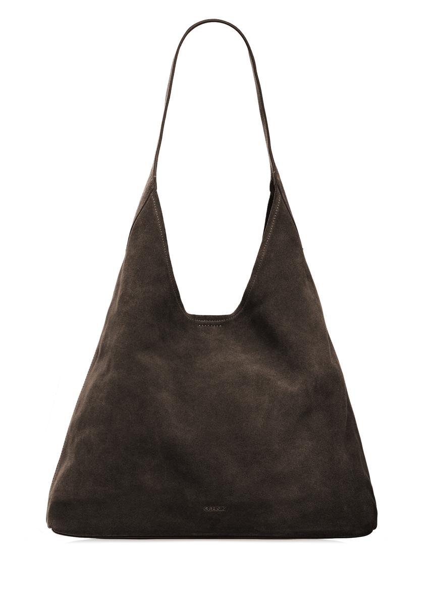 Skórzana torebka shopper w kolorze ciemnobrązowym TORES-1307-1I(W26)