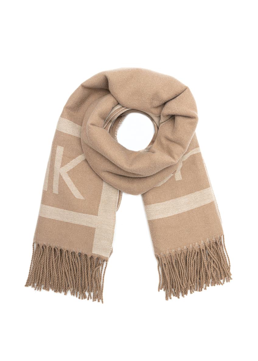 Бежеве жіноче пончо з логотипом SZADT-0203-24(Z25), вигляд виробу спереду на білому тлі.