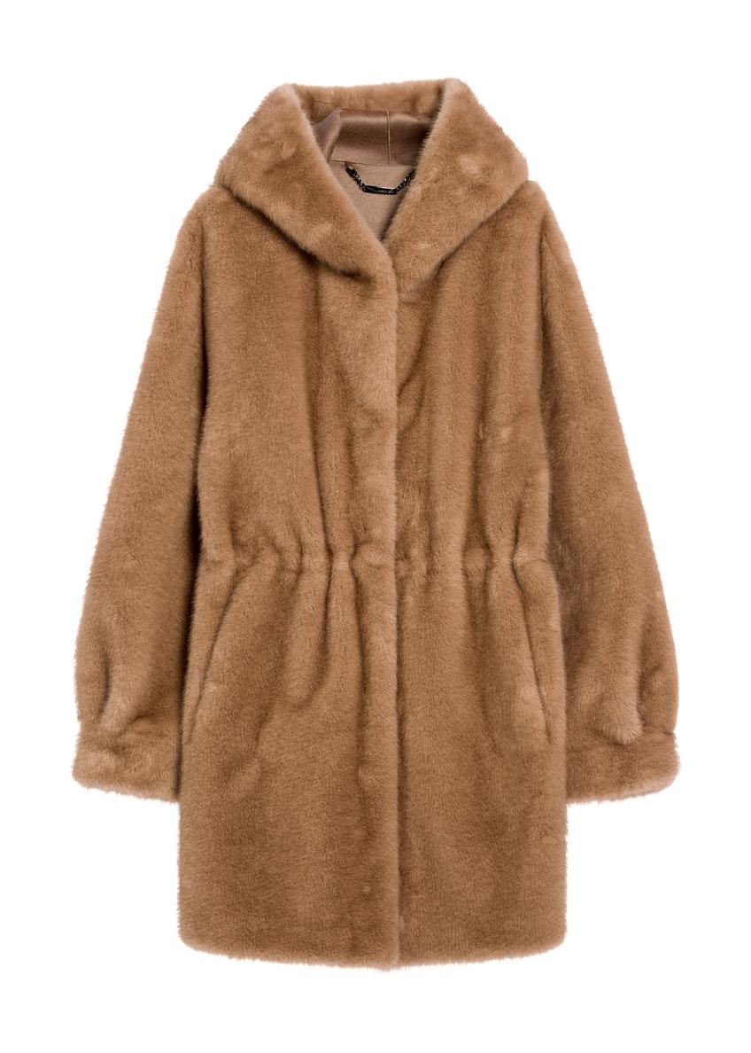 Бежева жіноча шуба з капюшоном FUTDP-0062-81(Z25)