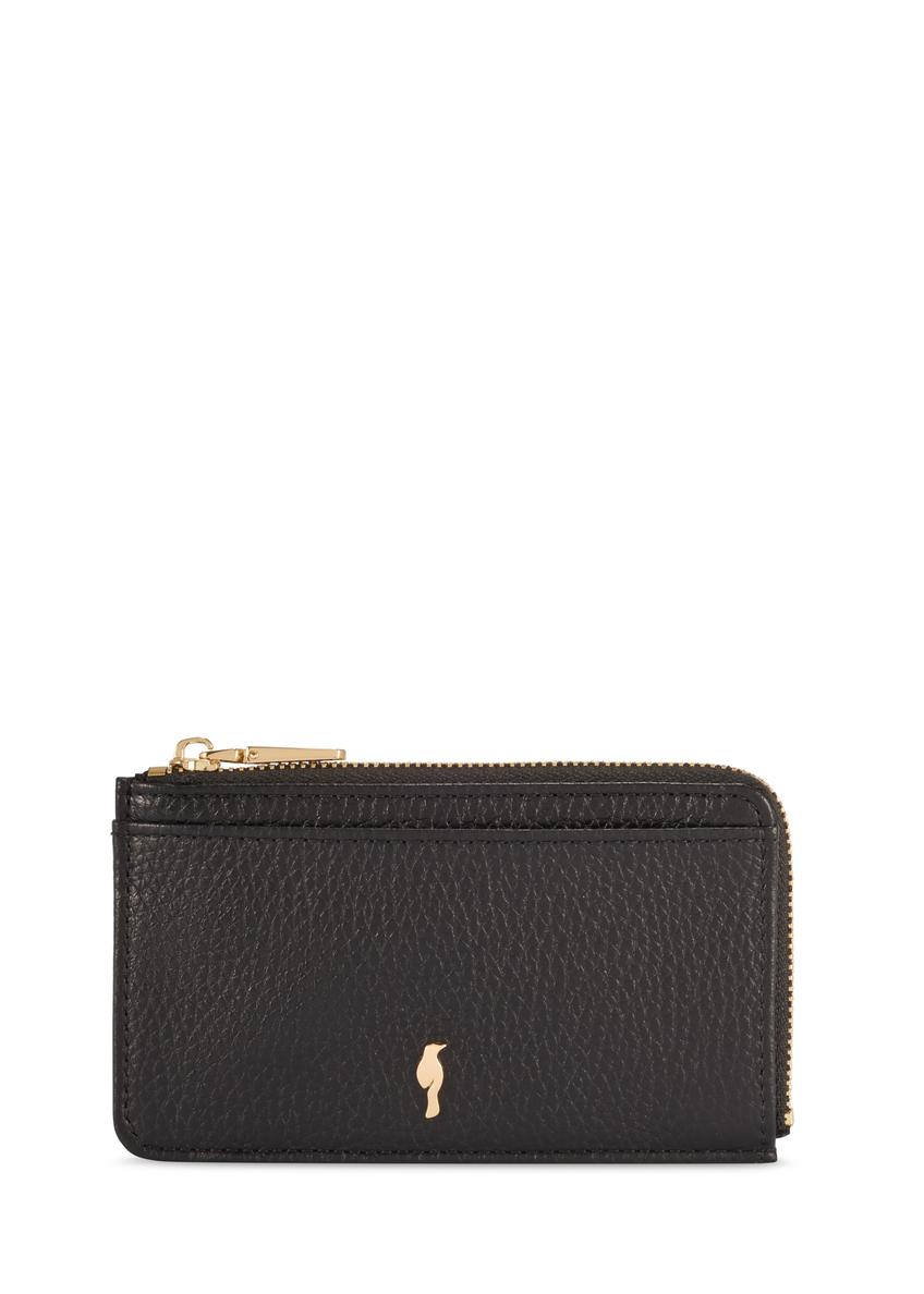 Чорний маленький шкіряний жіночий гаманець PORES-0978R-9I(W26), вигляд виробу спереду на білому тлі.