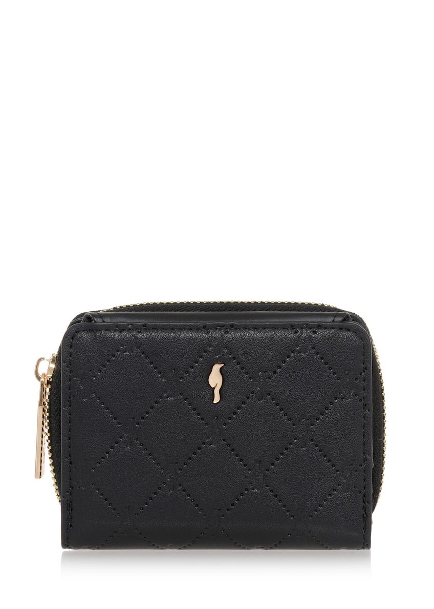 Маленький чорний жіночий гаманець з монограмою POREC-0349A-99(Z25), вигляд виробу спереду на білому тлі.