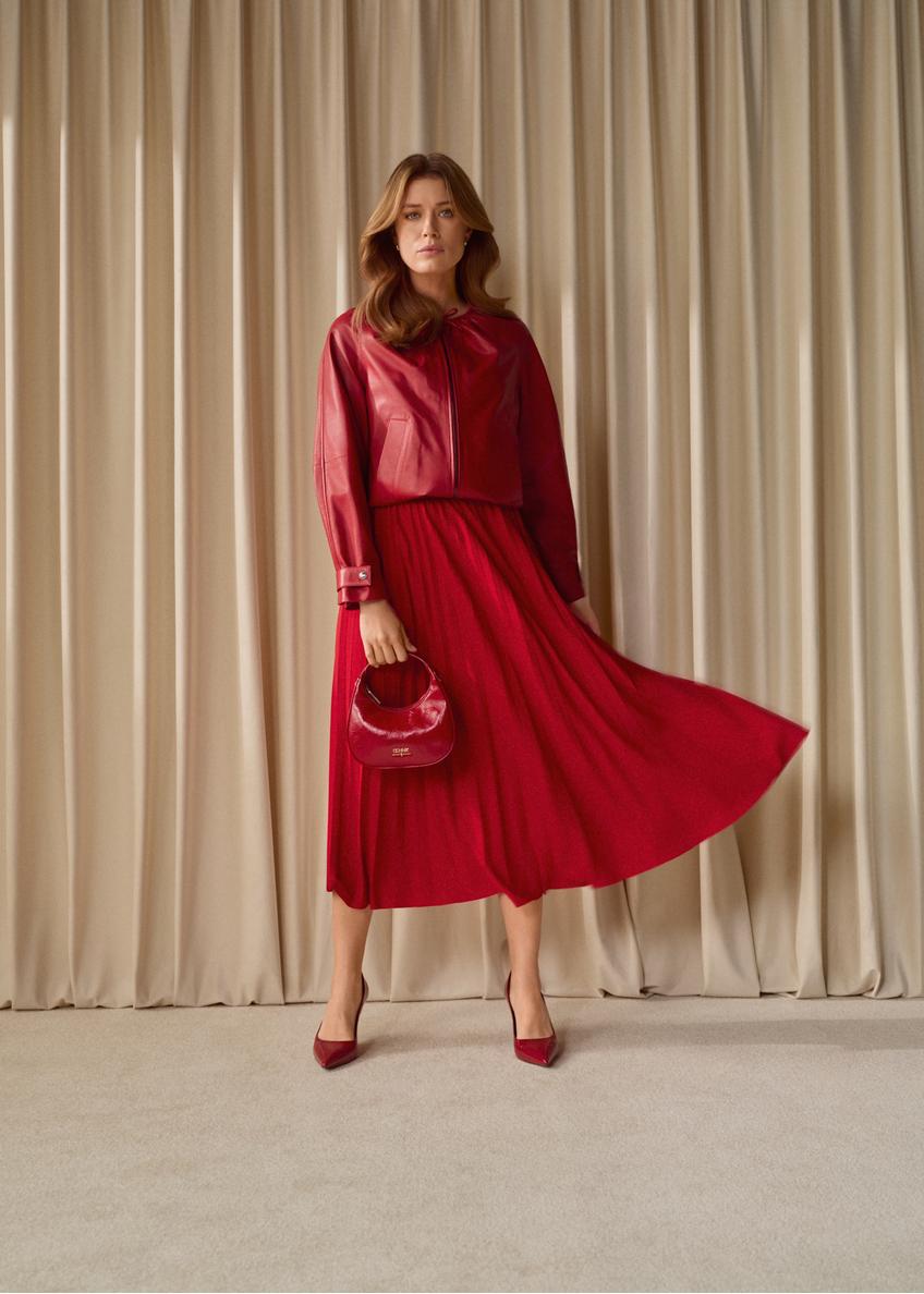 Червона плісирована спідниця міді SPCDT-0096-4B(W26)