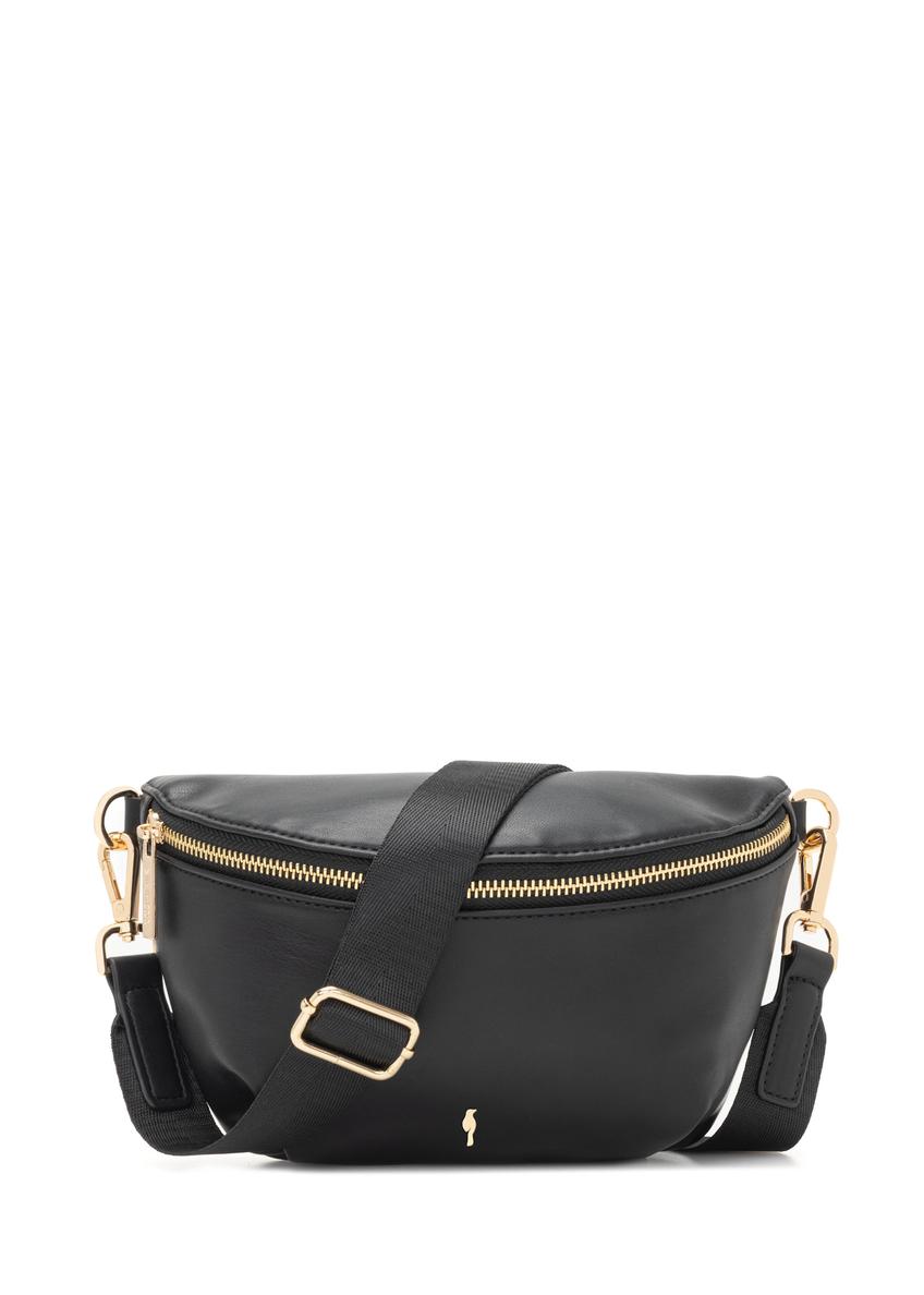 Чорна жіноча поясна сумка TOREC-1119-99(W26), вигляд виробу спереду на білому тлі.