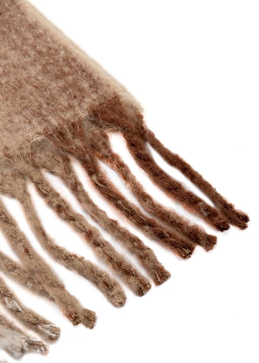 Beżowy szalik damski w kratę SZADT-0207-24(Z25)