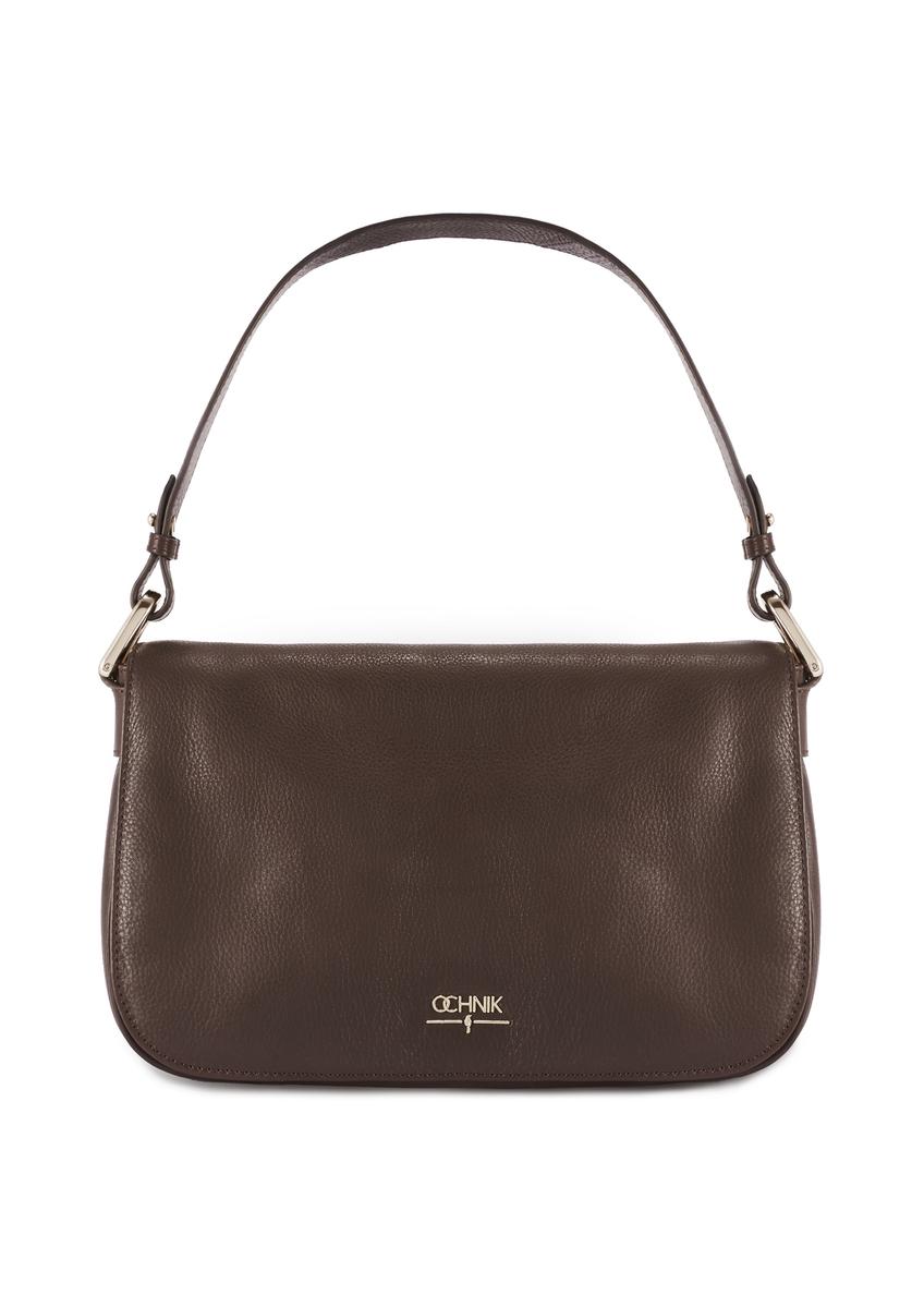 Жіноча коричнева шкіряна сумка-месенджер TORES-1253-1I(W26), вигляд виробу спереду на білому тлі.