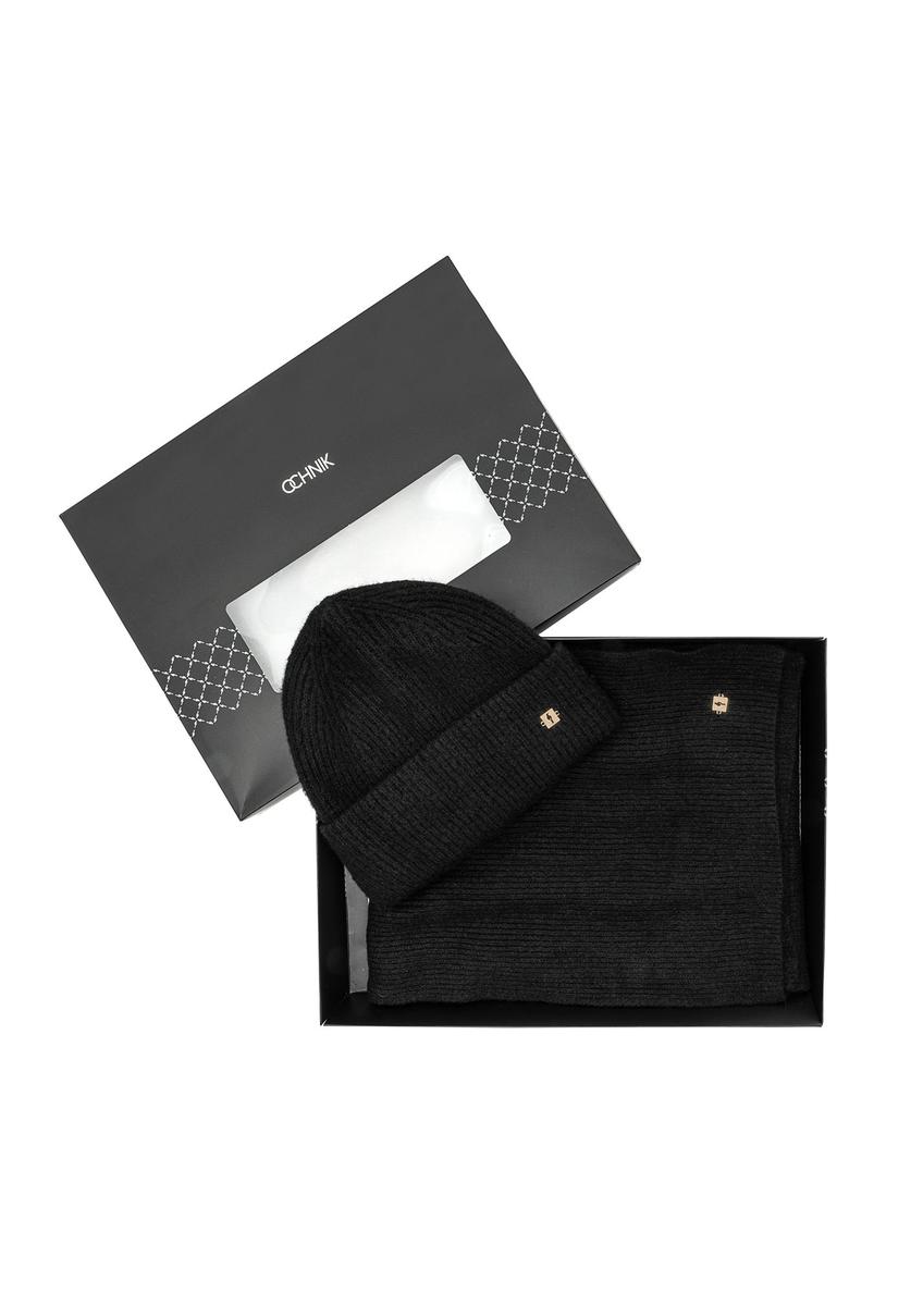 Beżowy zestaw czapka i szalik z wiskozy ZESTD-0012-81(Z25)