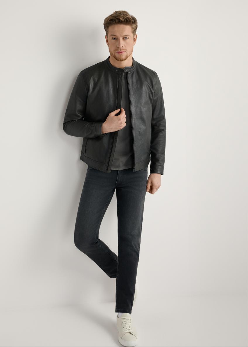 Чоловіча чорна шкіряна куртка KURMS-0406-99(W26)