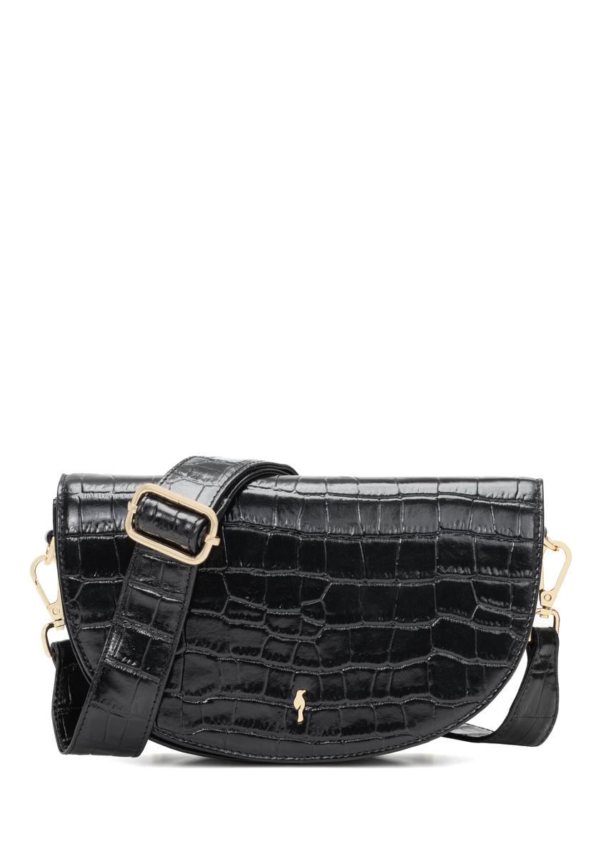 Чорна шкіряна напівкругла сумка через плече кроко TORES-1230-9G(W26)