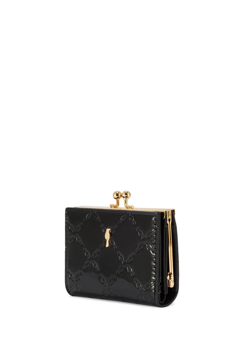 Mały czarny portfel damski z monogramem POREC-0422-98(Z25)