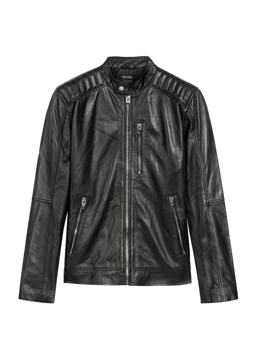 Шкіряна чоловіча куртка з коміром-стійкою KURMS-0191A-99(KS)