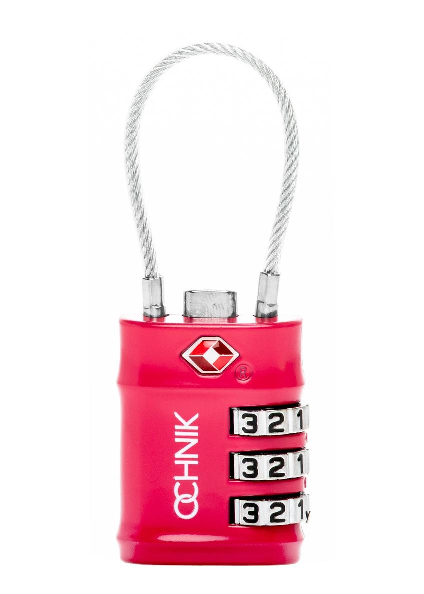 Комбінований навісний замок TSA кольору фуксії AW-015-0007-5E(W26), вигляд виробу спереду на білому тлі.
