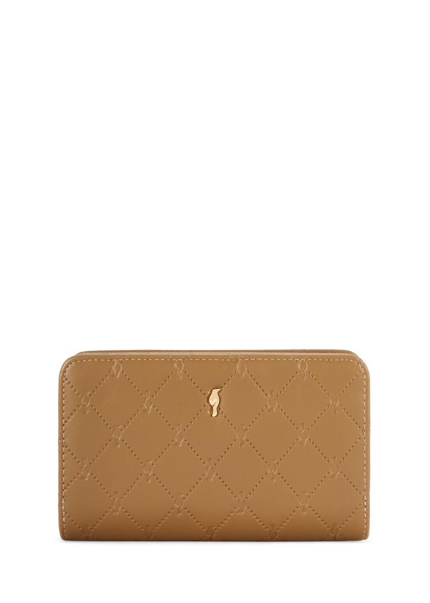 Бежевий жіночий гаманець з монограмою POREC-0348A-81(Z25), вигляд виробу спереду на білому тлі.