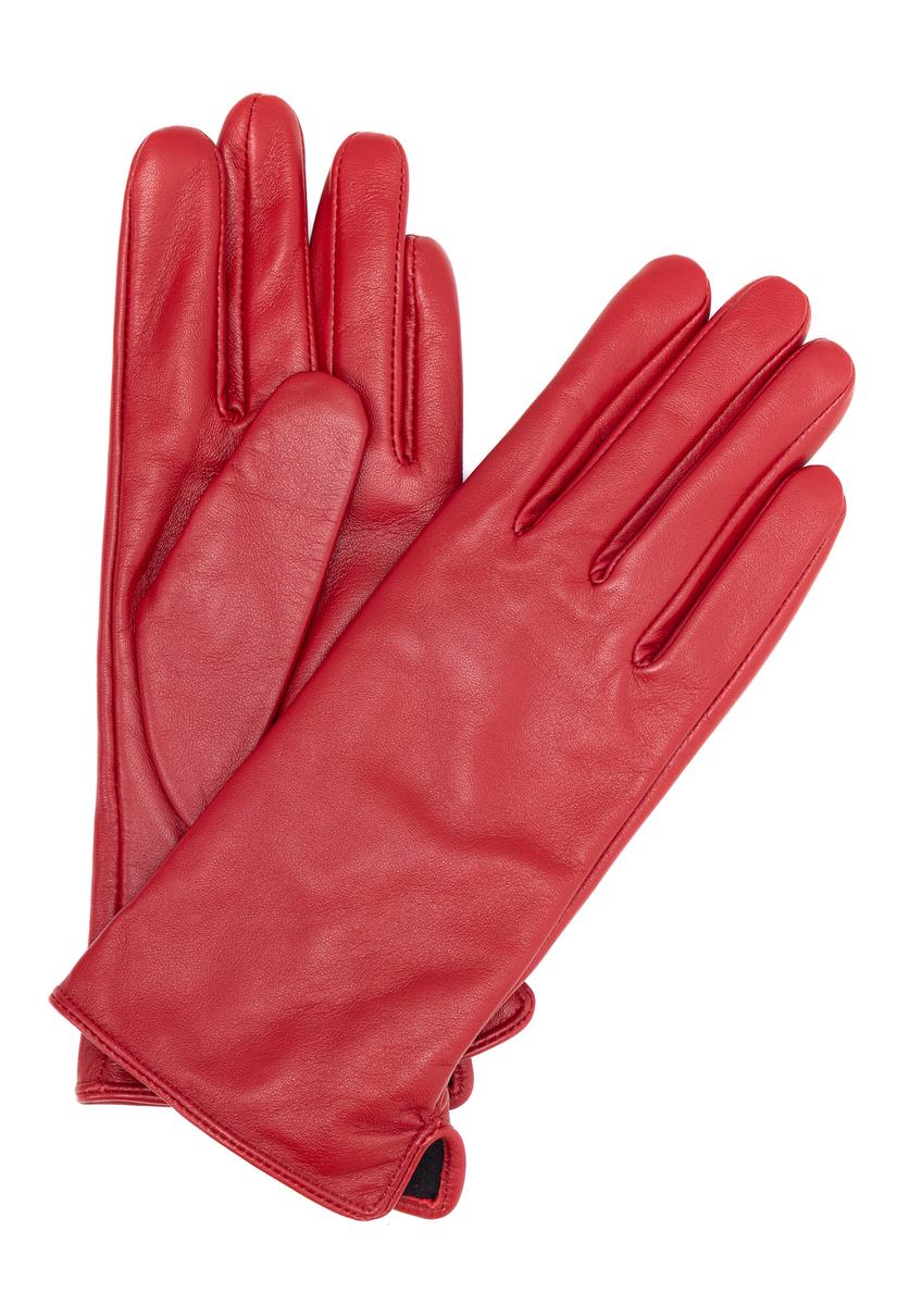 Жіночі червоні шкіряні рукавички REKDS-0001A-42(Z25), вигляд виробу спереду на білому тлі.