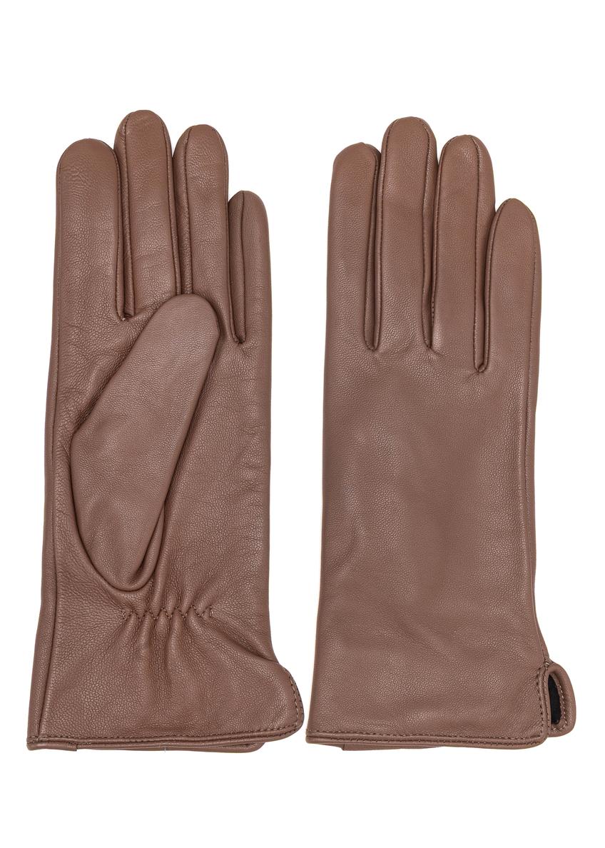Skórzane camelowe rękawiczki damskie REKDS-0001A-24(Z25)
