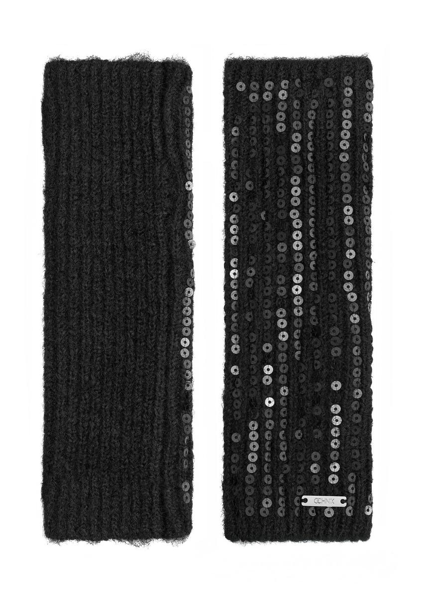 Чорні жіночі рукавички з паєтками REKDT-0034-99(Z25)