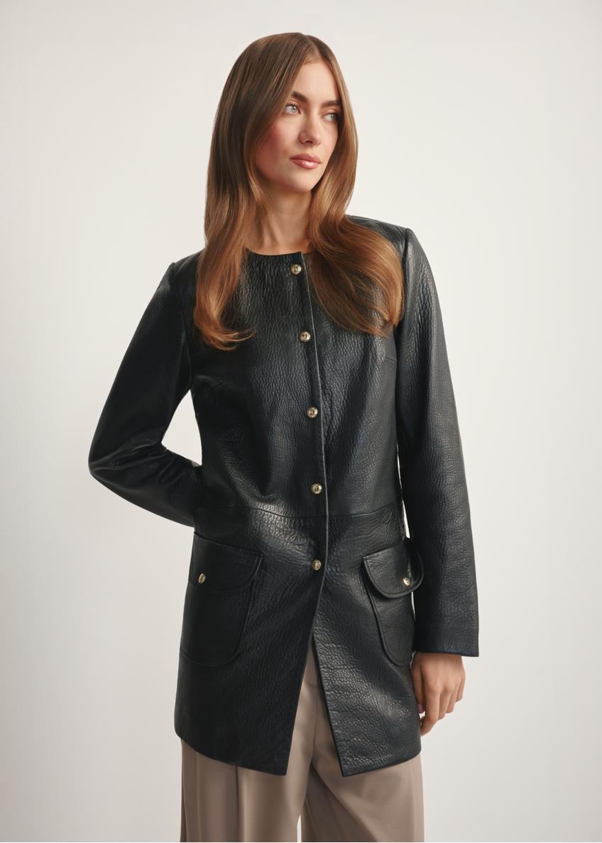 Чорна жіноча шкіряна куртка KURDS-0583-99(W26)