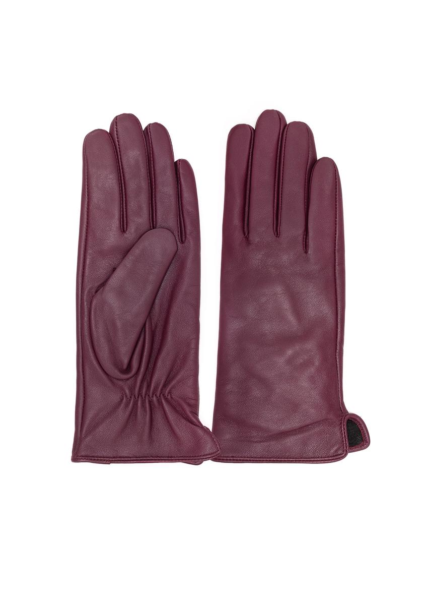 Skórzane bordowe rękawiczki damskie REKDS-0001A-49(Z25)