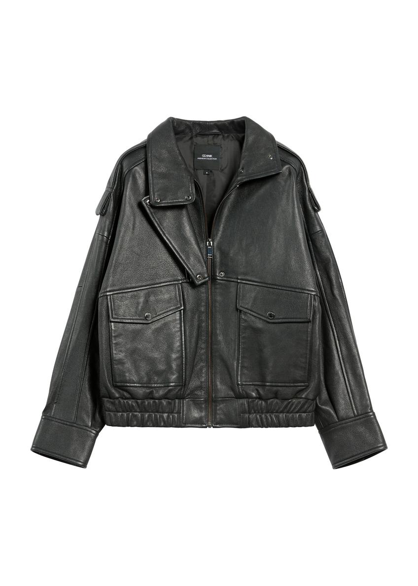 Чорна шкіряна жіноча куртка KURDS-0554-2701(Z25)