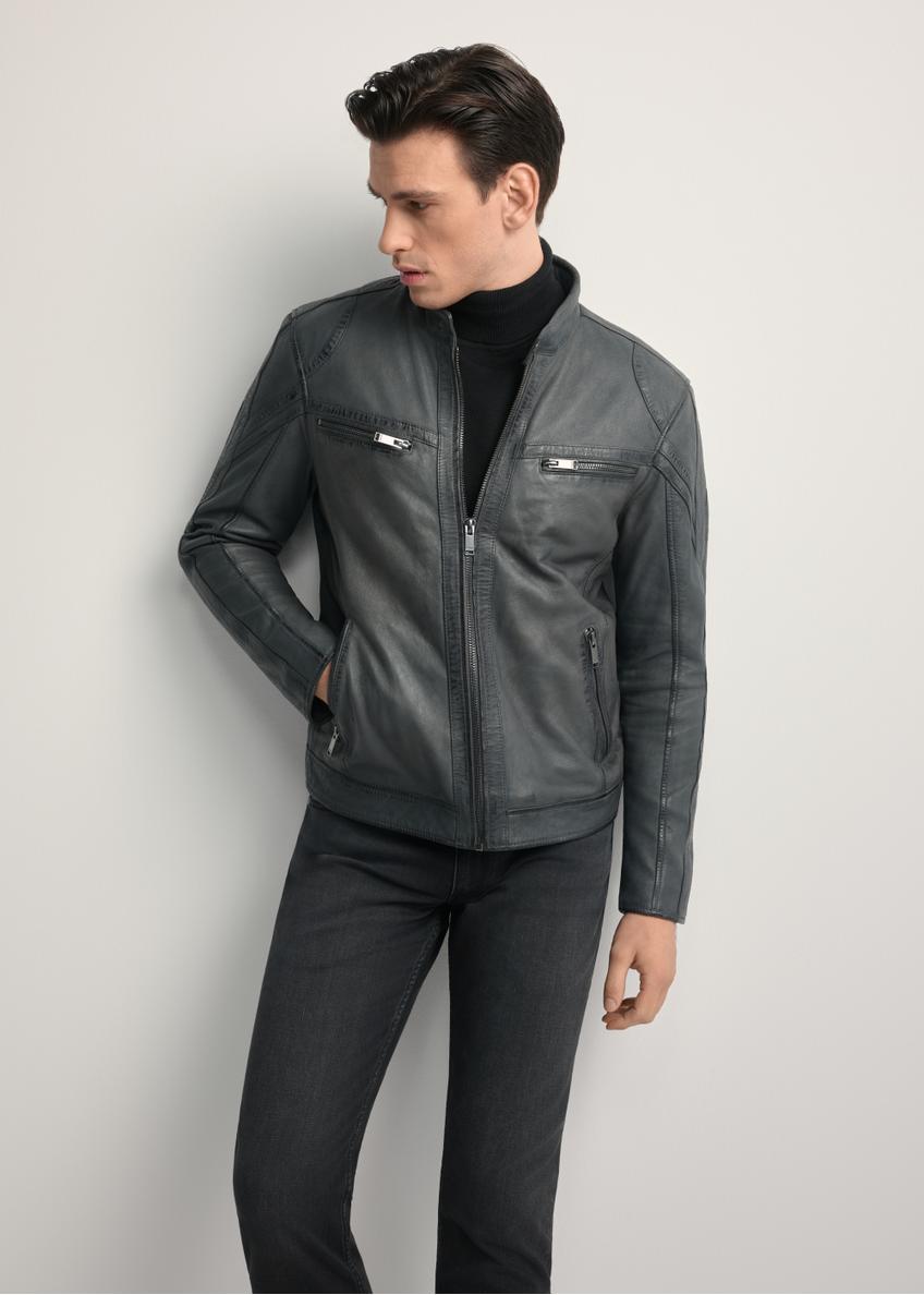 Графітова чоловіча шкіряна куртка KURMS-0393-9D(W26)
