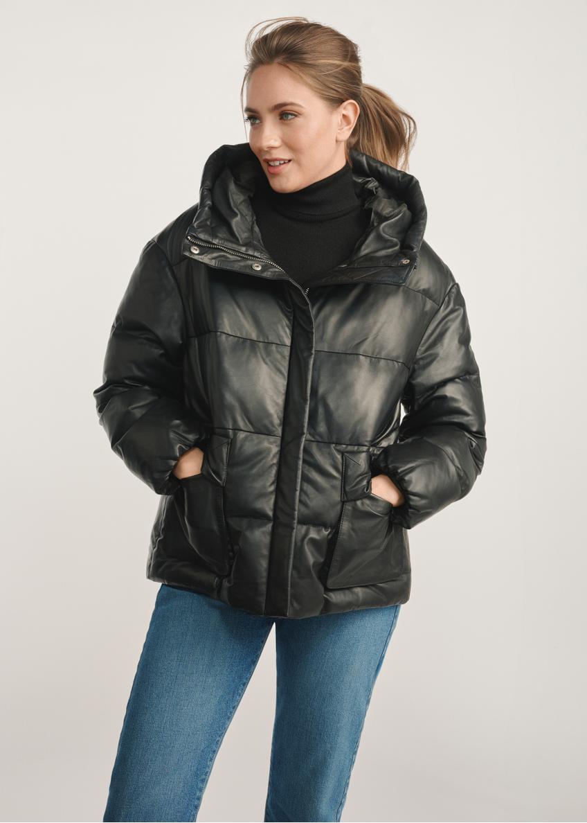 Чорна жіноча утеплена шкіряна куртка KURDS-0561-5344(Z25)