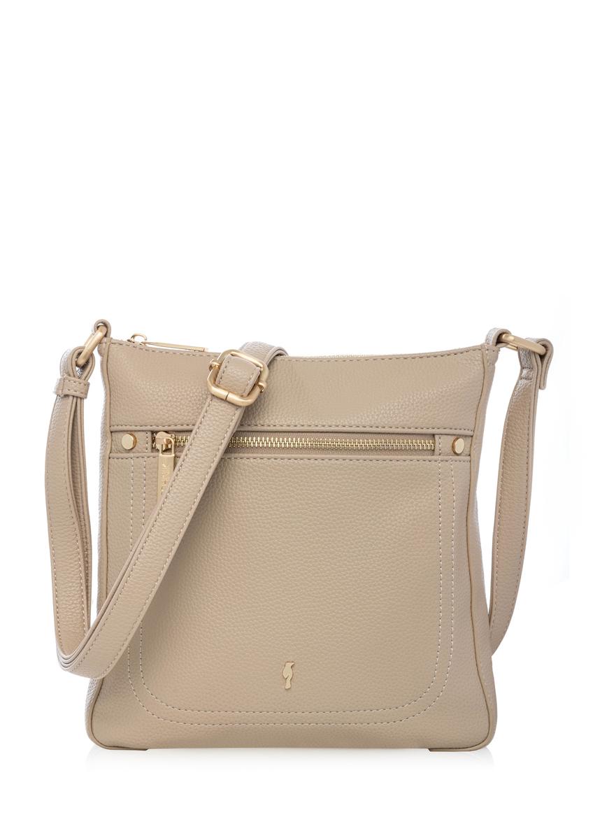 Бежева жіноча сумка-месенджер зі штучної шкіри TOREC-1177-1B(W26), вигляд виробу спереду на білому тлі.