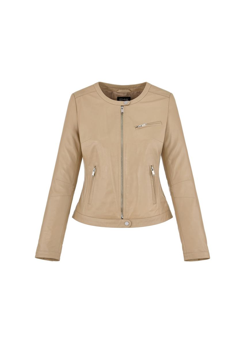 Бежева жіноча куртка з натуральної шкіри KURDS-0154L-1187(W25)-03