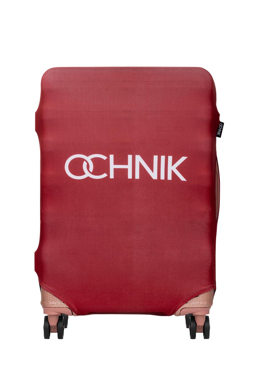 Червоний чохол для середньої валізи з логотипом AW-013-0002-4B-M(W26), вигляд виробу спереду на валізі.