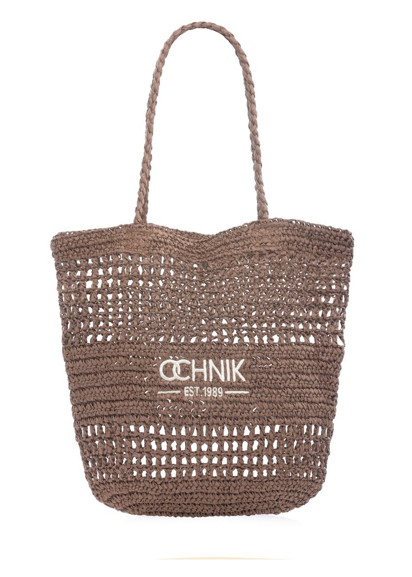 Жіноча сумка-шопер солом'яно-коричневого кольору TOREC-0924-1H(W26), вигляд виробу спереду на білому тлі.