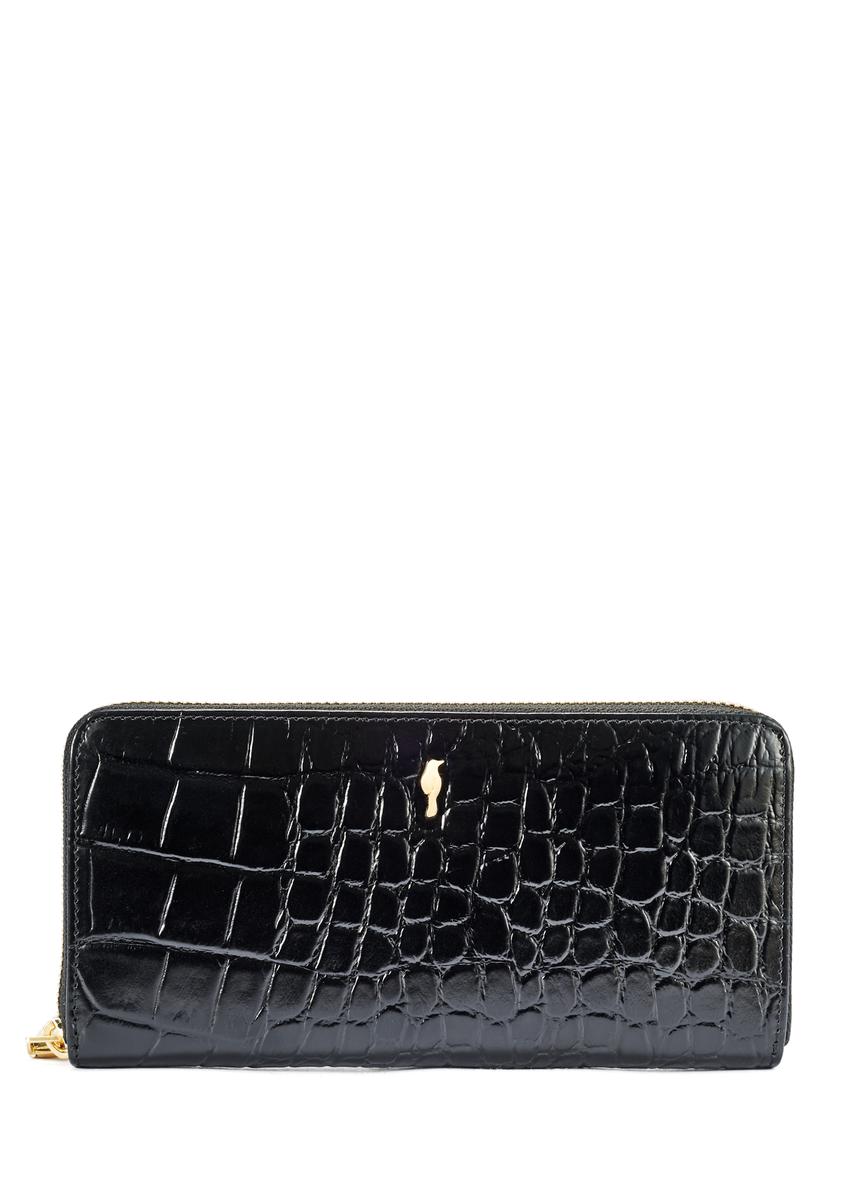 Duży skórzany czarny portfel damski croco PORES-0955-99(W25)