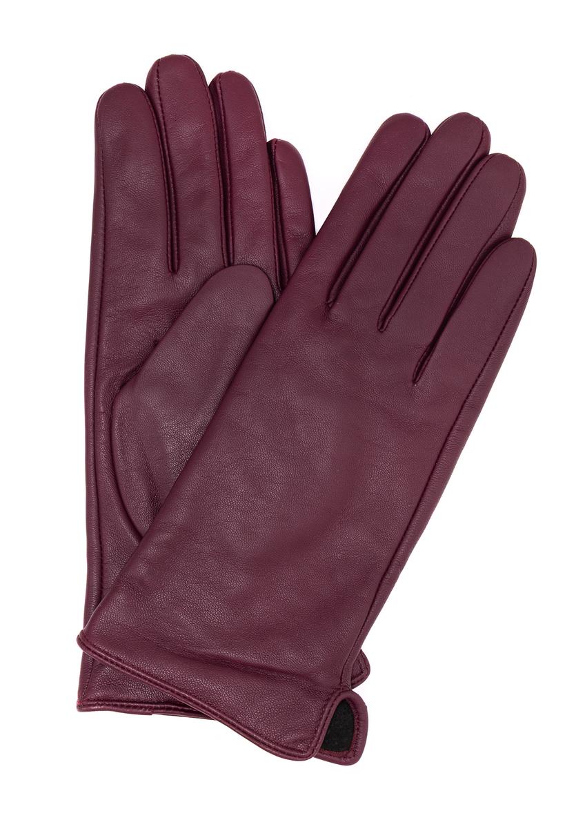 Жіночі шкіряні рукавички бордового кольору REKDS-0001A-49(Z25), вигляд виробу спереду на білому тлі.