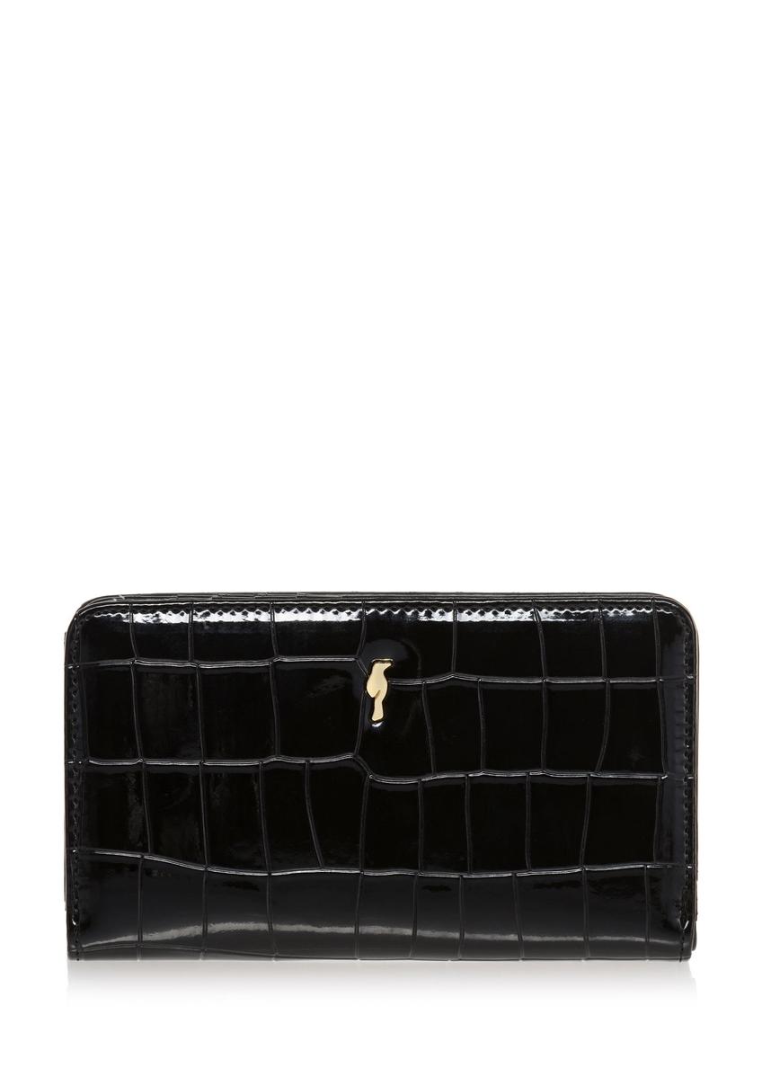 Чорний жіночий гаманець з крокоподібної шкіри POREC-0353A-97(Z25), вигляд виробу спереду на білому тлі.