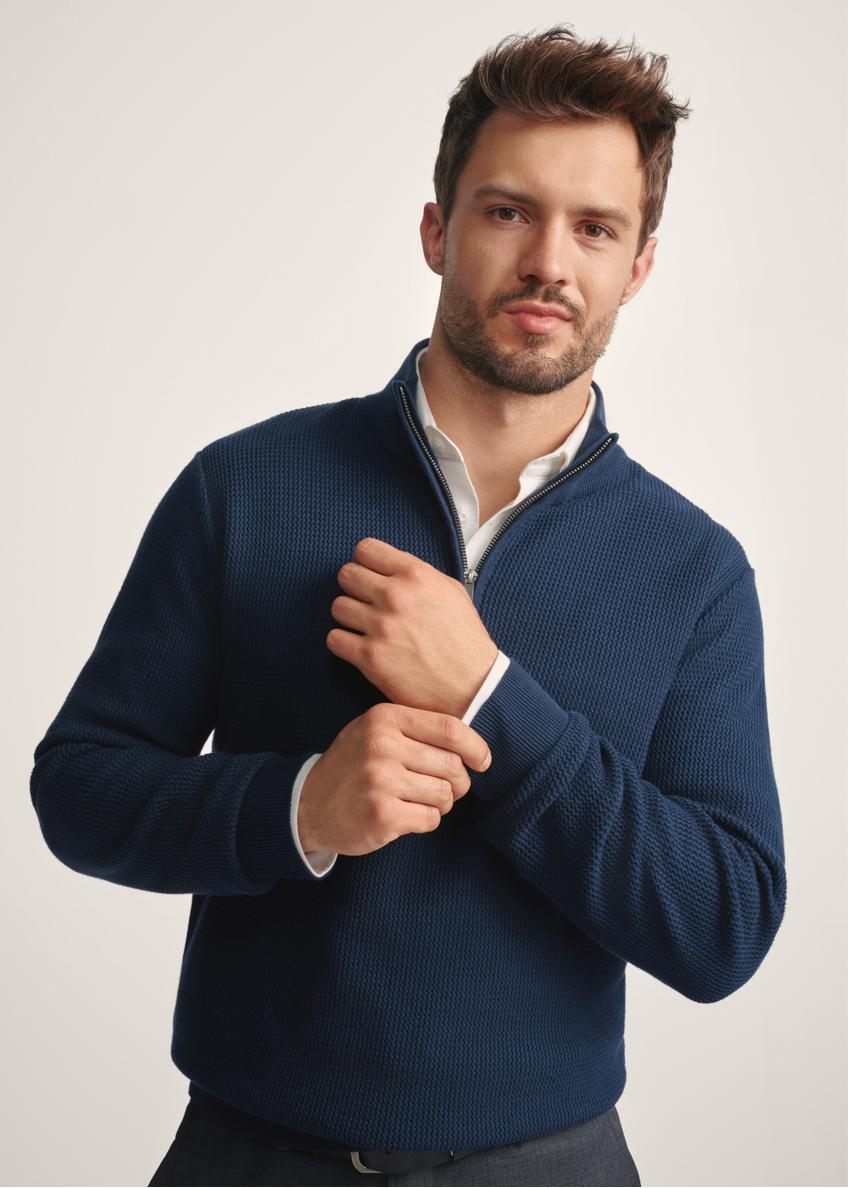 Чоловічий темно-синій светр із блискавкою SWEMT-0167-68(Z25)